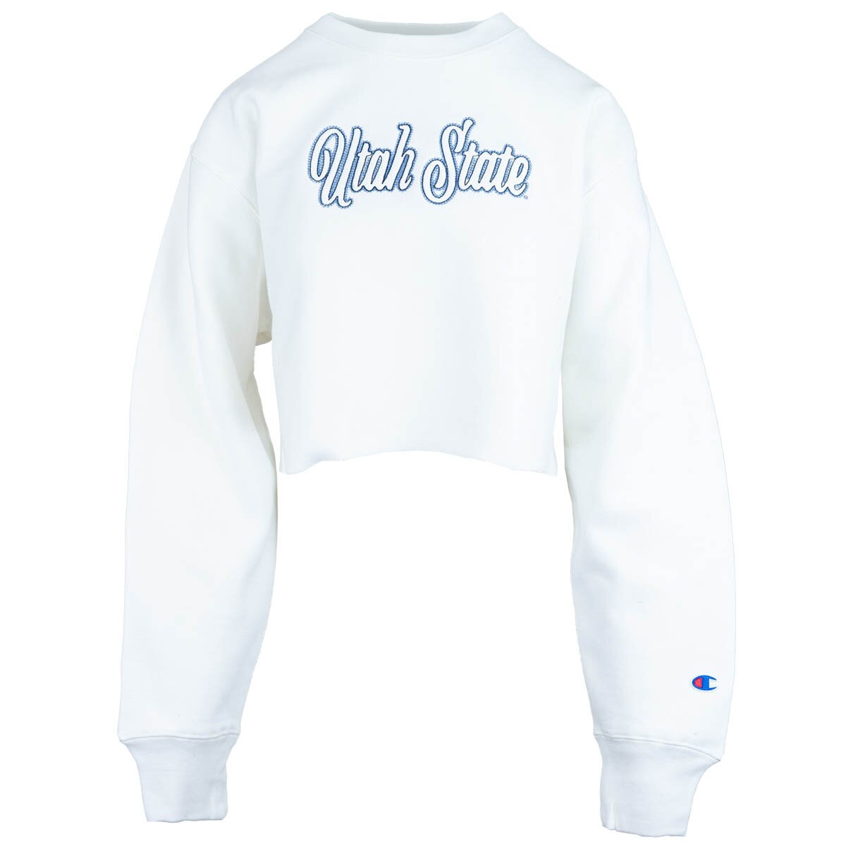 Women's champion utah state embroidered stich white crop crew sweatshirt